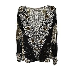 FREE PEOPLE Boho Women's Blouse Deep V-Neck Black & White Size M